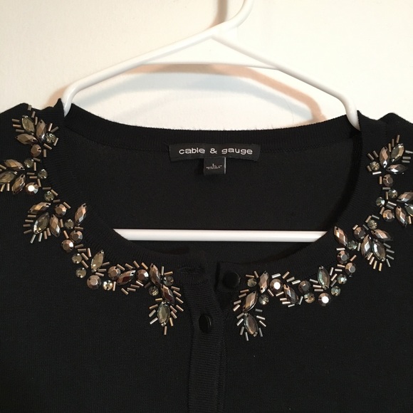 Cable & Gauge Sweaters - Cable & Gauge Black Cardigan with Beaded Neckline